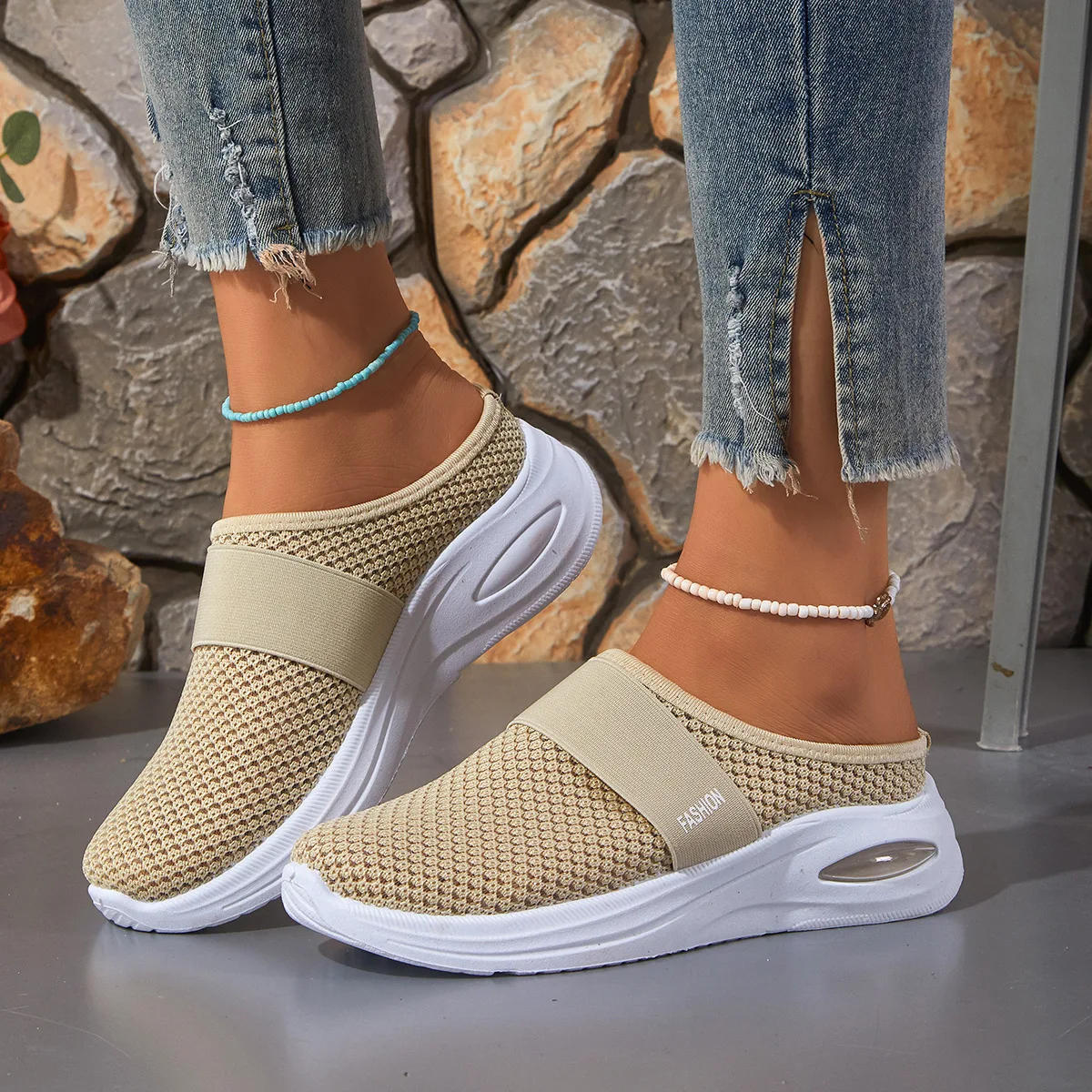 

Women's Air Cushion Platform Mules – Breathable Mesh Slip-On Summer Walking Shoes