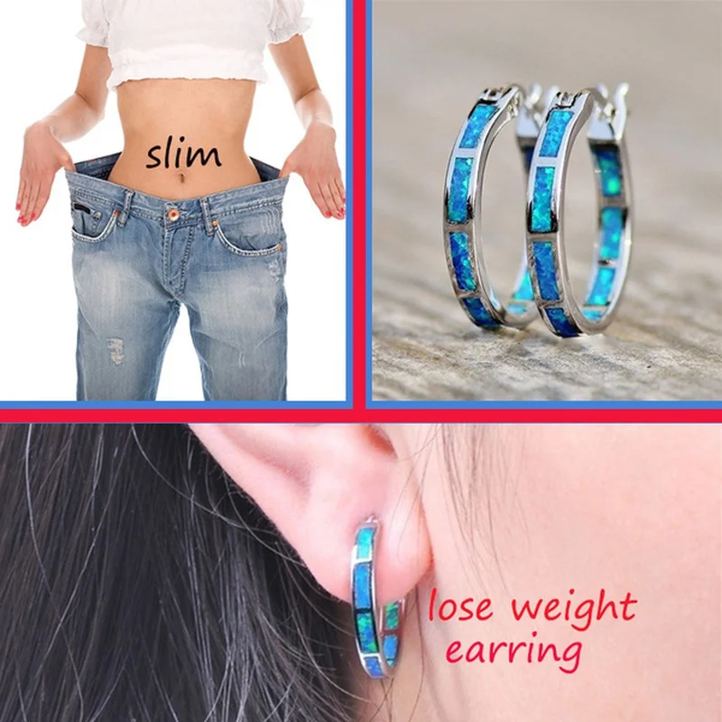 1Pair Fashion Opal Round Silver Color Hoop Earring for Women Healthy Weight Loss Earrings Yoga Energy Health Exquisite Jewelry