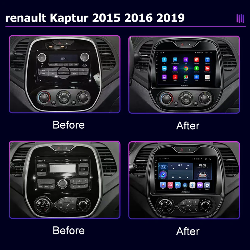 For Renault Kaptur 2015 - 2019 Android 11 Double Din Car Radio 9 Inch Multimedia Video Player Carplay 4G GPS Navigation System