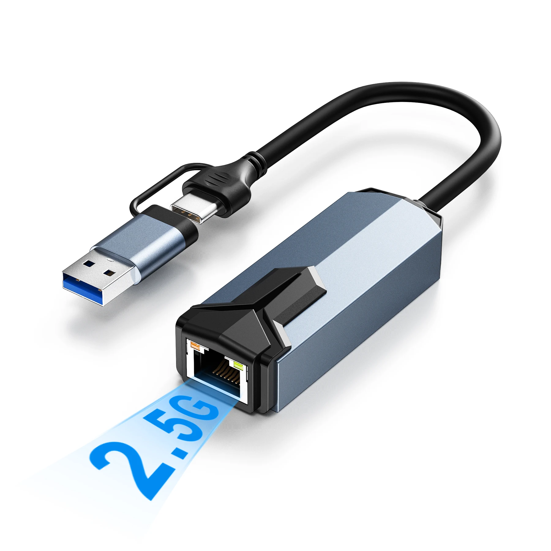

2,5-гигабитный Ethernet-адаптер, сетевой концентратор Lan 2-в-1 USB C на 2500 Мбит/с RJ45, алюминий, для Windows, Mac OS, iPad