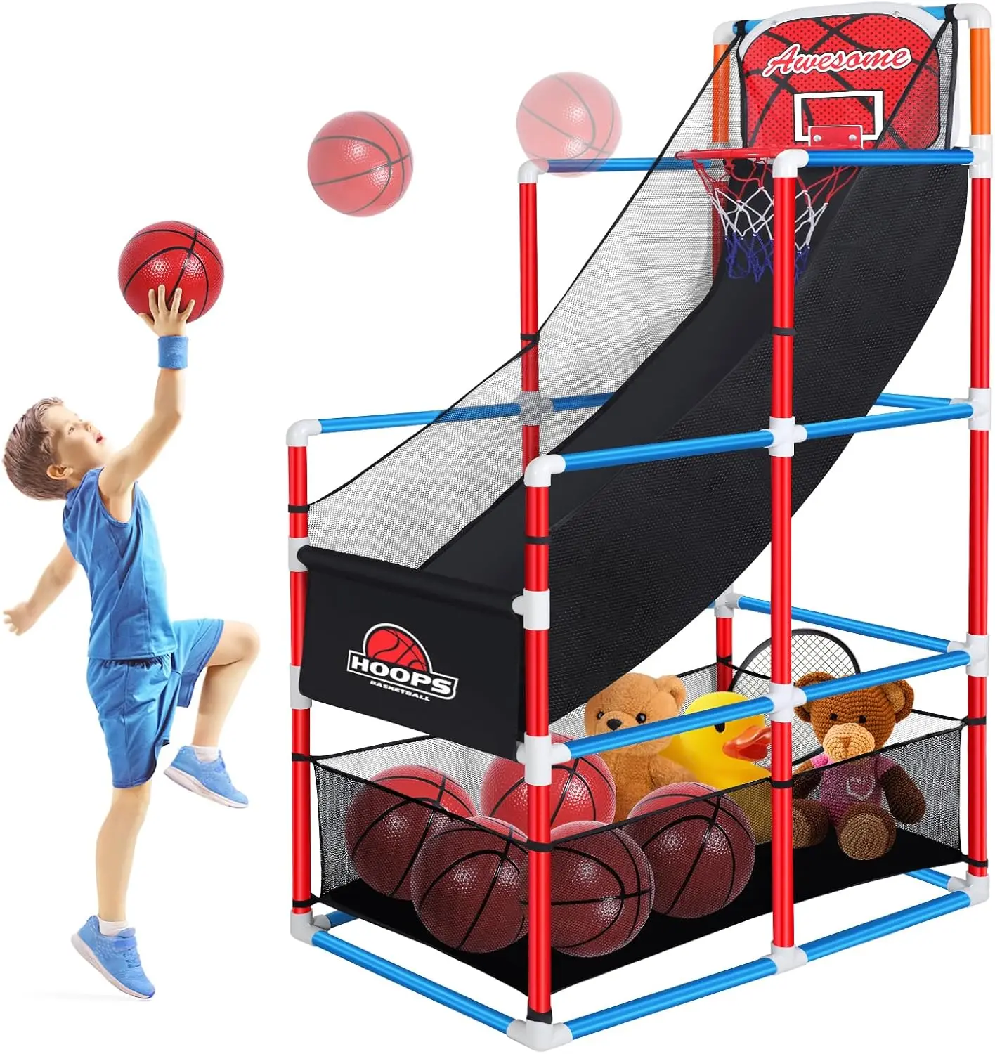 

Регулируемый баскетбольный набор для аркадных игр с 4 мячами, с местом для хранения, для детей 3-12 лет, для использования в помещении и на улице, спортивная игрушка