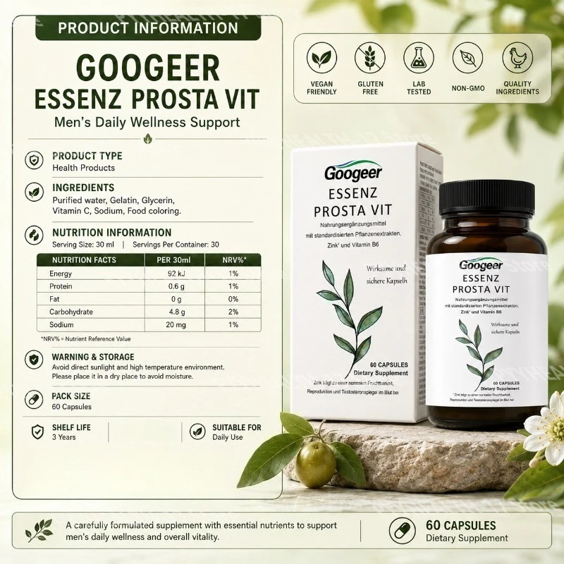 Essenz Prosta Vit Capsules Mens Wellness Supplement Zinc Vitamin B6 Standardized Plant Extract for Adult Men 60 Capsules