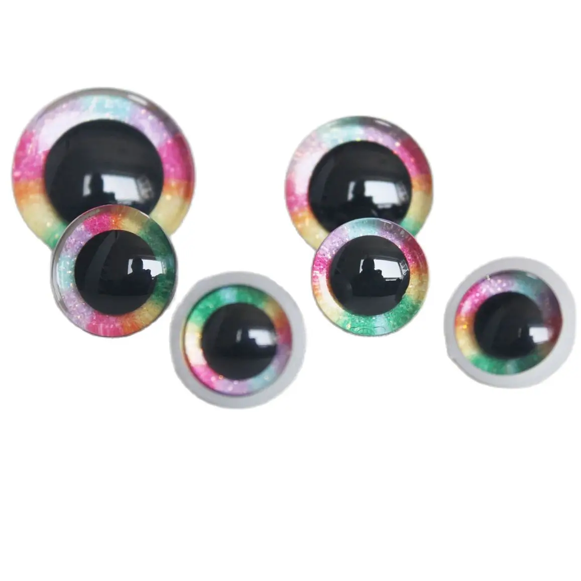 

200pcs/lot 14MM 16mm 18mm 20mm 25mm 30mm rainbow 3D glitter safety toy eyes +washer for doll findings-size option --QC