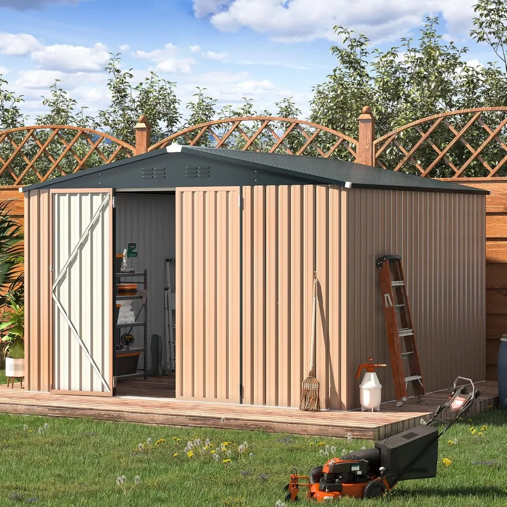 9' X 10' Metal Storage Large Shed, Sheds & Outdoor Storage Clearance 9ft Sheds with Lockable Doors, Tool Storage Shed