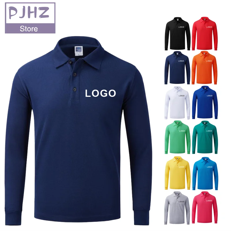 Breathable Cotton Long Sleeve Polo Shirts Personal Company Group Design Custom Logo Print Embroidery Casual Men And Women Tops