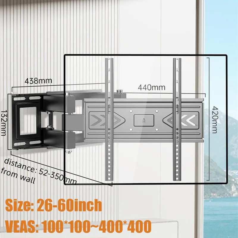 TV Wall Mount Bracket for 26-60 Inch LED, LCD, OLED Flat Curved TVs, TV Mount with Dual Swivel Arm Extend Tilting Rotation