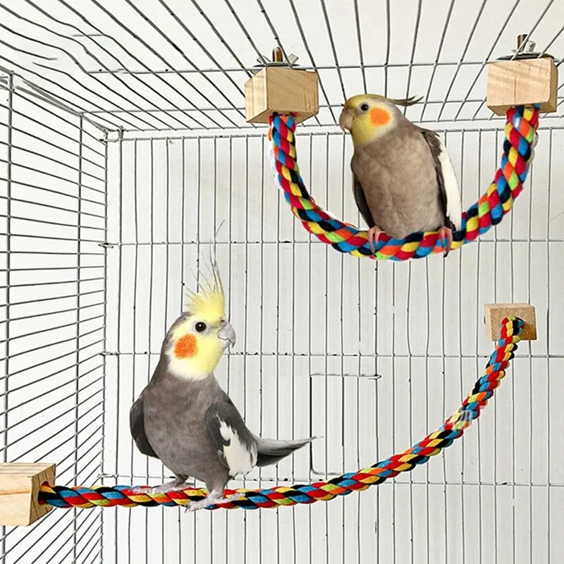 4PCS Parrot Color Cotton Rope Toys Elastic Parrot Climbing Toys Sturdy Bird Swing Harness Cage Pet Toy Swing Stand, Durable A