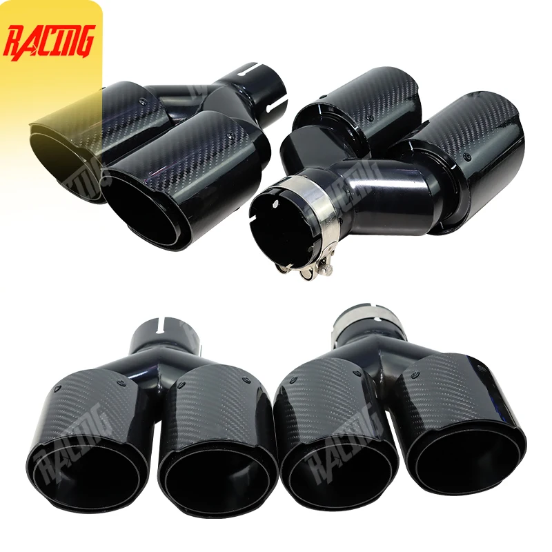 

101mm Outlet Carbon Fiber Glossy Muffler Tip Y Shape Double Exit Exhaust Pipe Nozzle Decoration Universal Stainless Black for AK