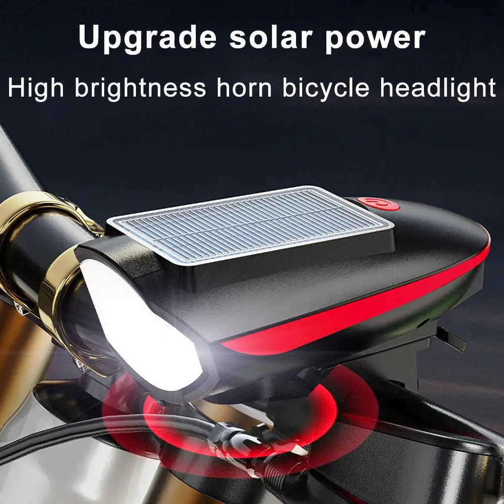 Solar Bicycle Headlights USB Rechargeable Super Brighteness Mountain Bicycle Road Rainproof Cycling Accessories Flashlight O0K8