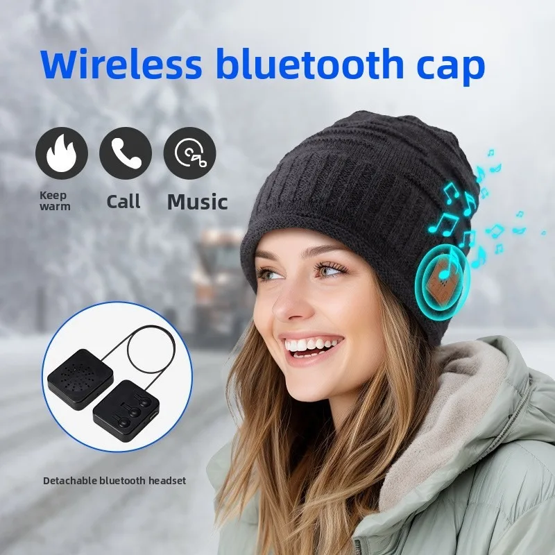 Bluetooth Beanie Wireless Earphones Warm Knitted Cap Winter Hat Music Audio Thermal Fleece Lined Unisex Snow Ski Outdoor Commute