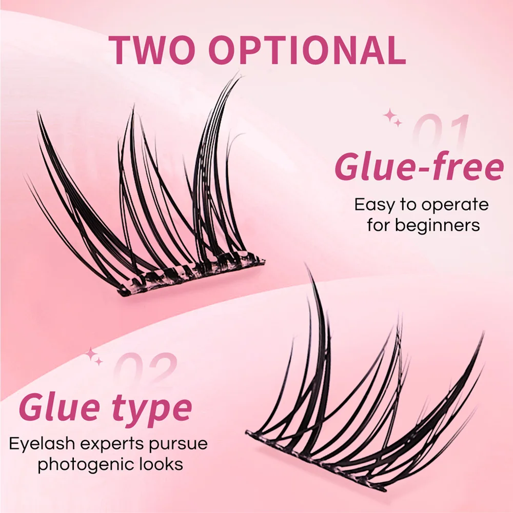 GECOMO 6 Rows Comic Cat Glue-free False Eyelashes Natural Simulation Curling W-shaped Segmented Eyelashes For Beginners Makeup