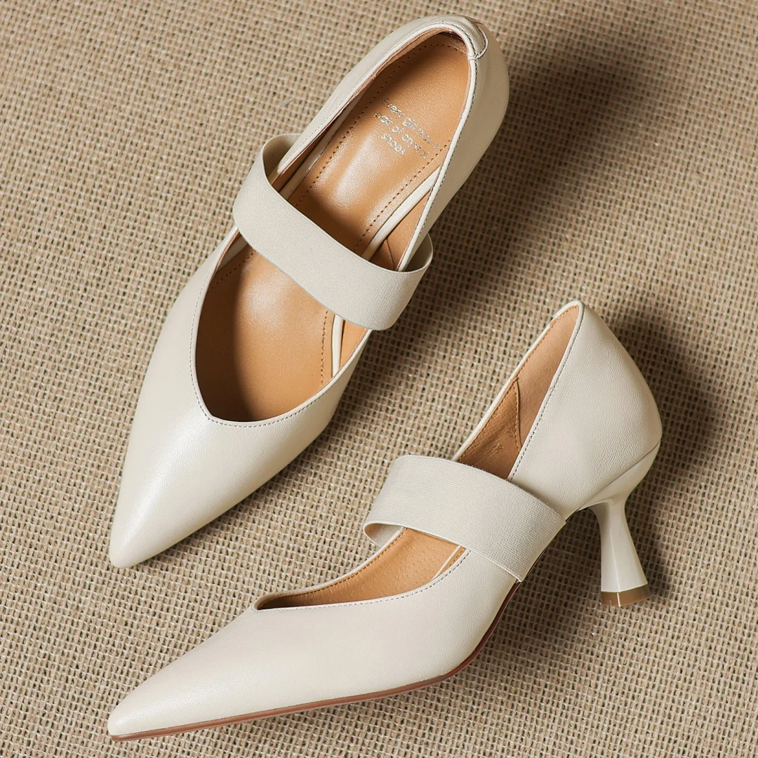 

Женские туфли-лодочки из натуральной кожи с острым носком, на резинке, без застежки, на тонком высоком каблуке 6,5 см, элегантные повседневные туфли для женщин, стройные туфли на каблуке для платья