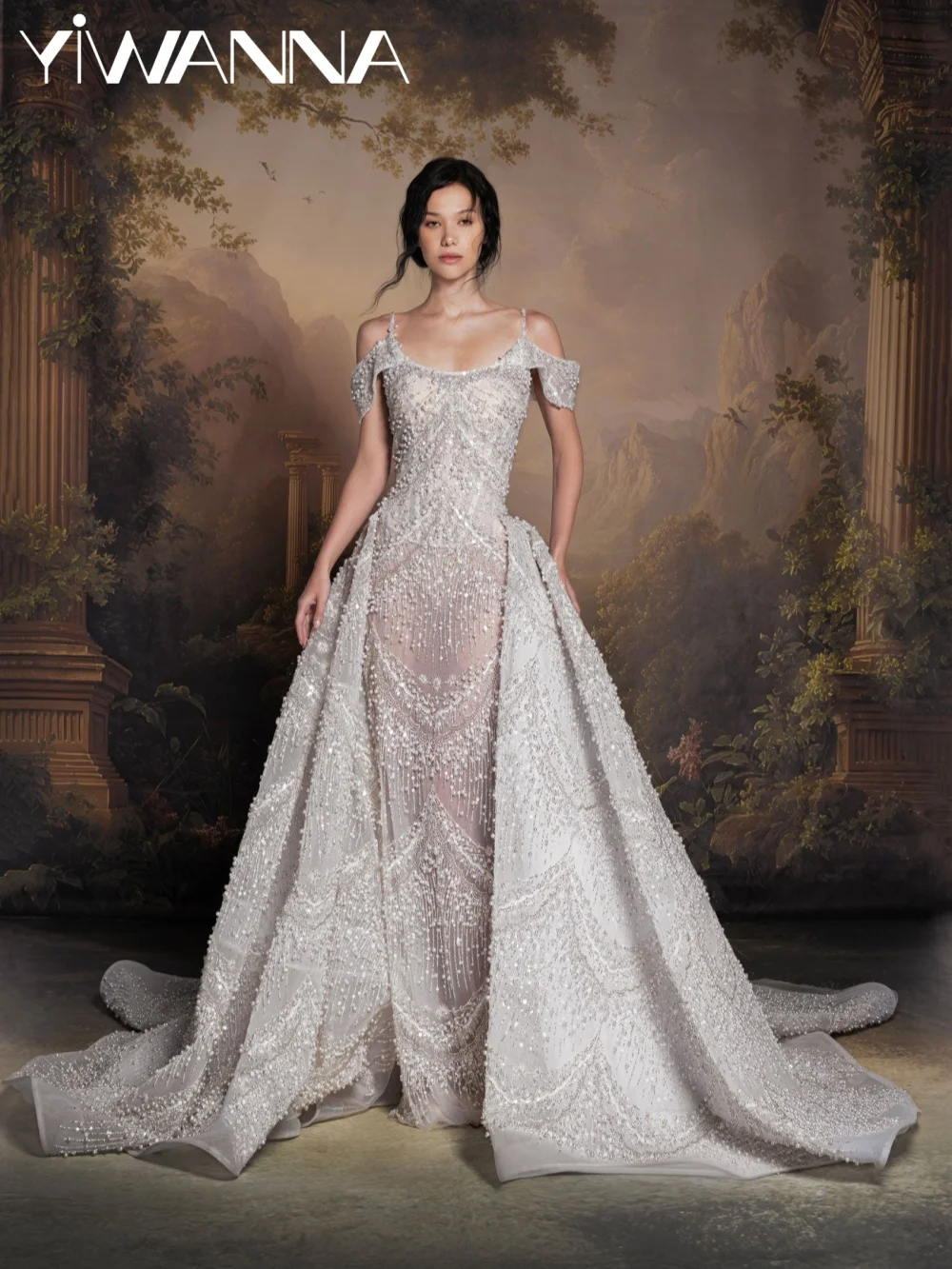 2027 New Opulent Pearls Wedding Dress With Overskirt Dreamy Off Shoulder Bridal Gown Customized Shinny Beaded Dresses For Bride