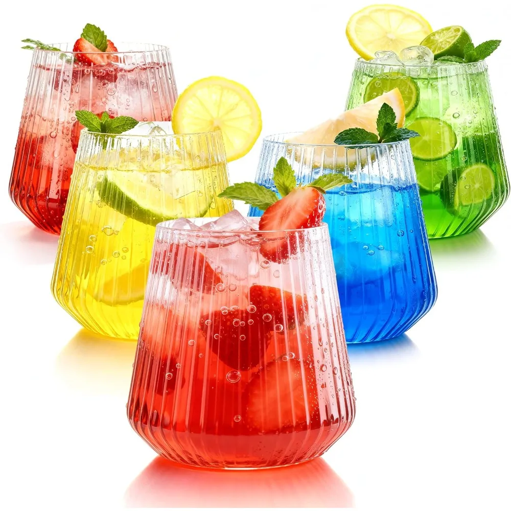 

12 oz Plastic Ribbed Wine Glasses 36 Pcs Reusable Champagne Whiskey Tumblers for Weddings Bars Christmas Pool Party