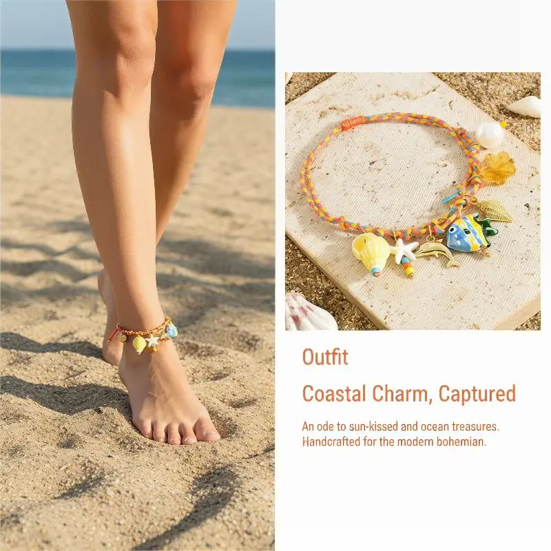Fashion Cute Ceramic Fish Starfish Anklet for Women Colorful Lightweight Comfortable Birthday Gift for Girls Foot Decor