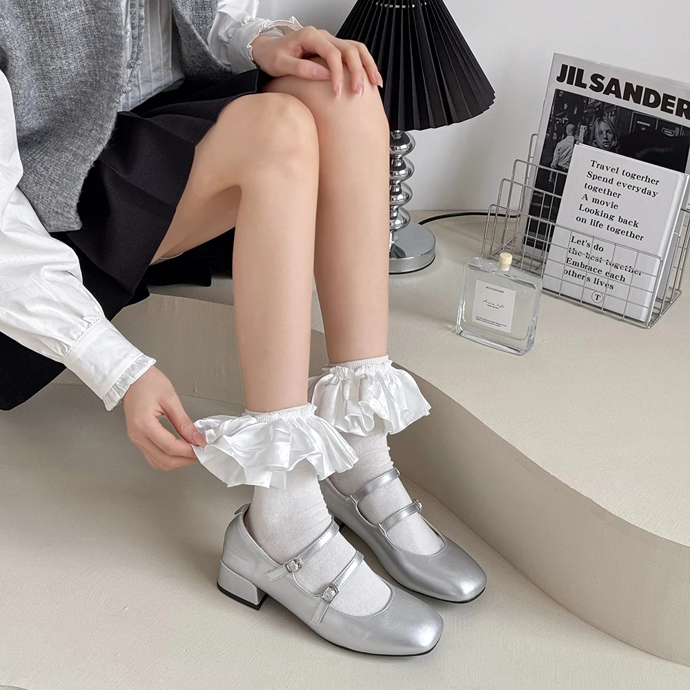 

10/15 Pairs Socks Women's Lace Petticoat Socks Lolita Style Solid Color Mid-calf Stockings Casual Cute Sock Set Woman