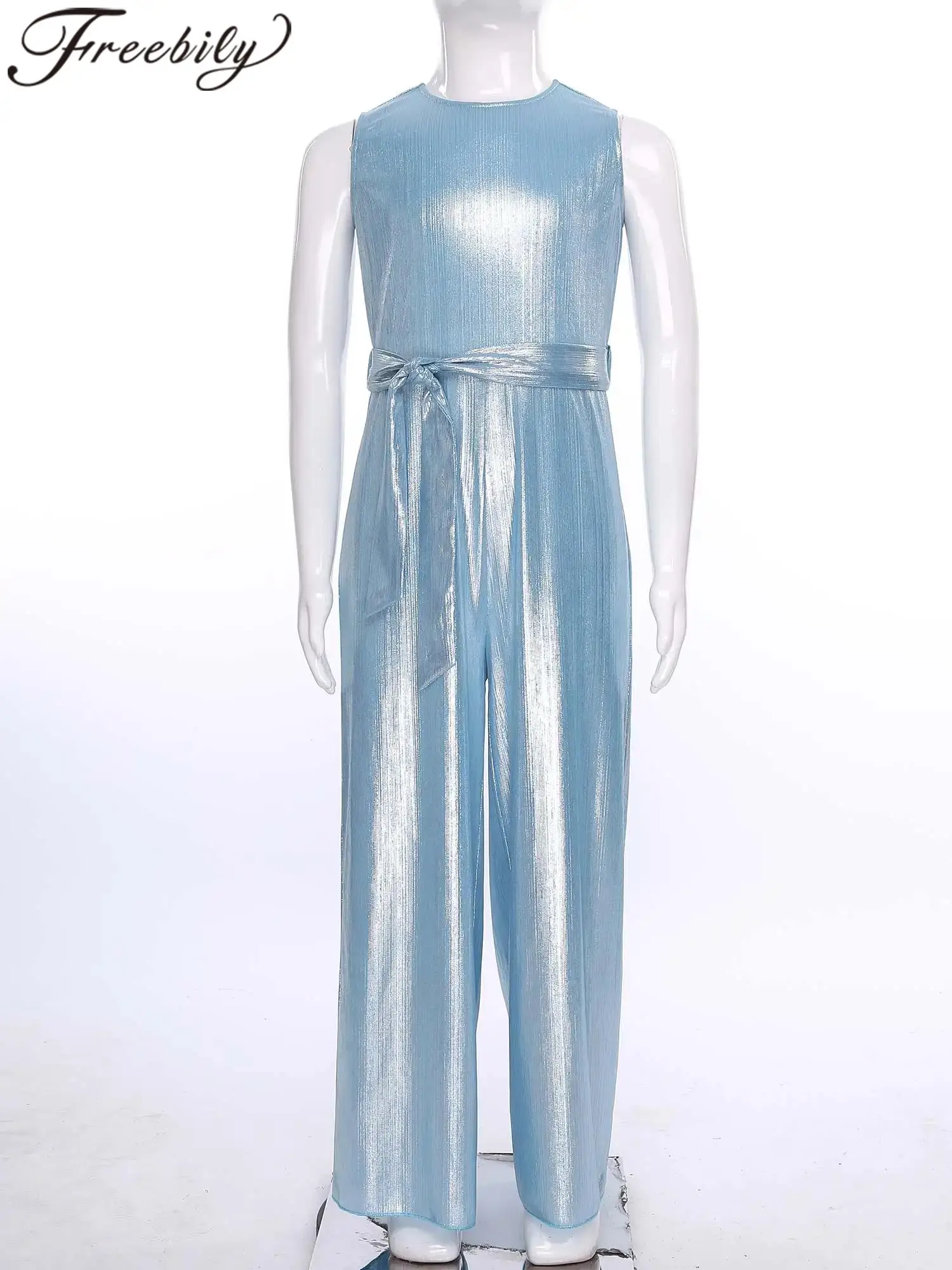 

Kids Jazz Dance Costume Rave Festive Wide-Leg Bodysuit One Piece Girl's Jumpsuit Pageant Sleeveless Metallic Romper Streetwear