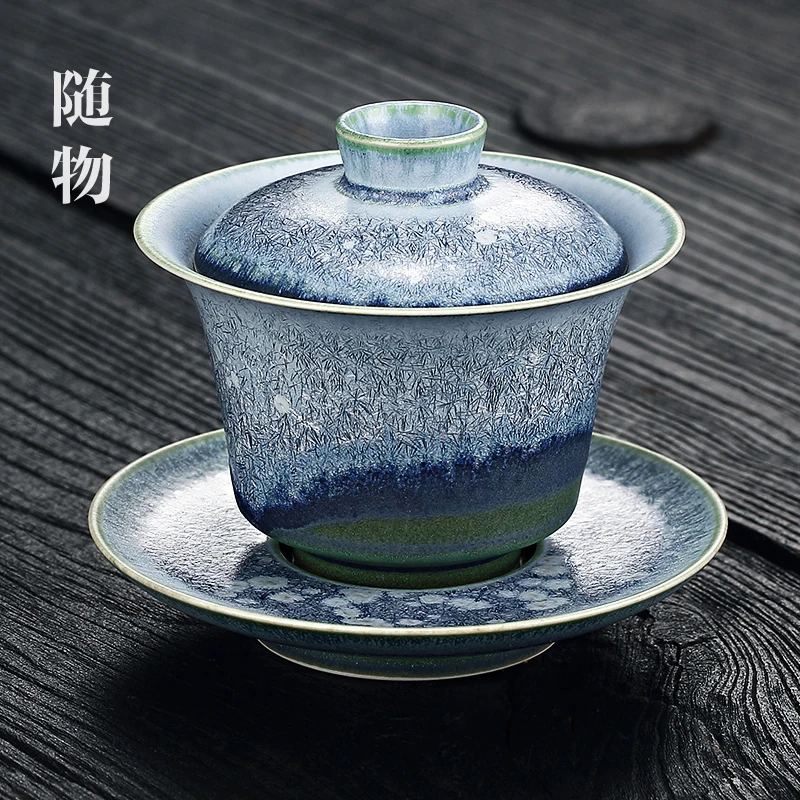 

Chaishao Pine Needle Sancai Gaiwan Jingdezhen Pure Handmade Cup Kiln Transformation Set Tea Bowl Single Ceramic Anti