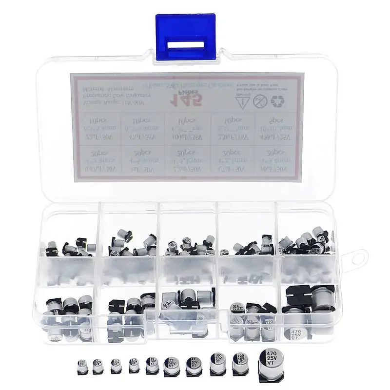 145Pcs 10 Values 0.47uF to 470uF 16V 25V 35V 50V SMD Electrolytic Capacitor Assortment Kit  Electronic set