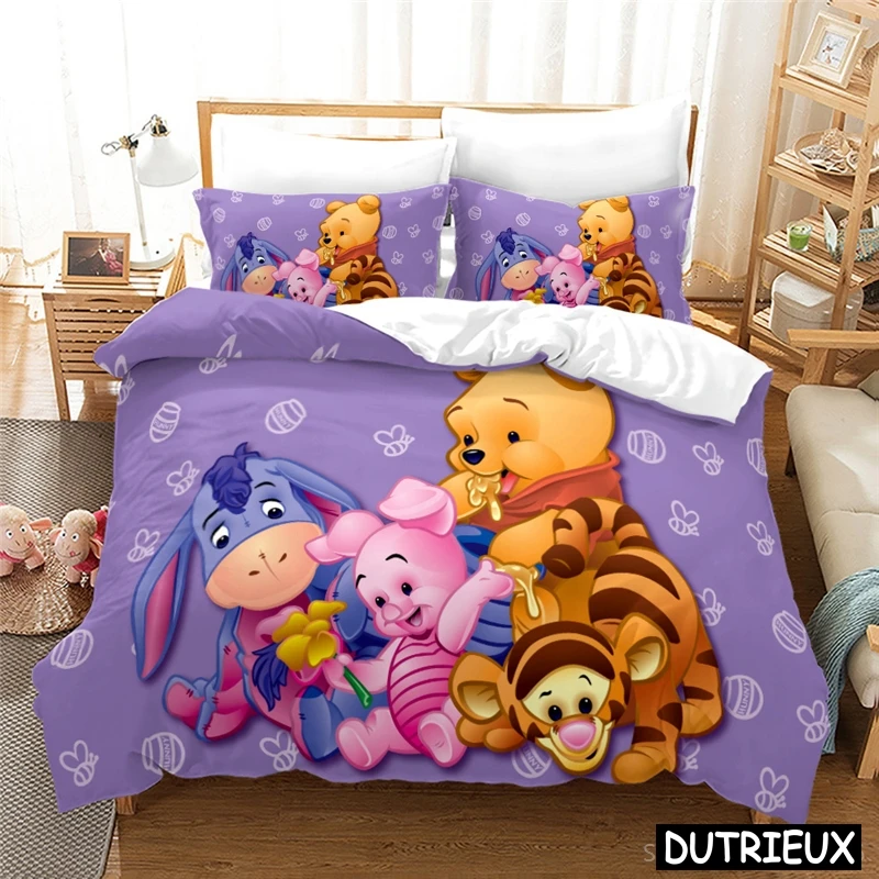 Imagem -02 - Winnie The Pooh Conjunto de Cama Macia Cobertor com Fronha Capa de Edredão Gêmeo Completo Rainha King Size Tigre Leitão Bisonho