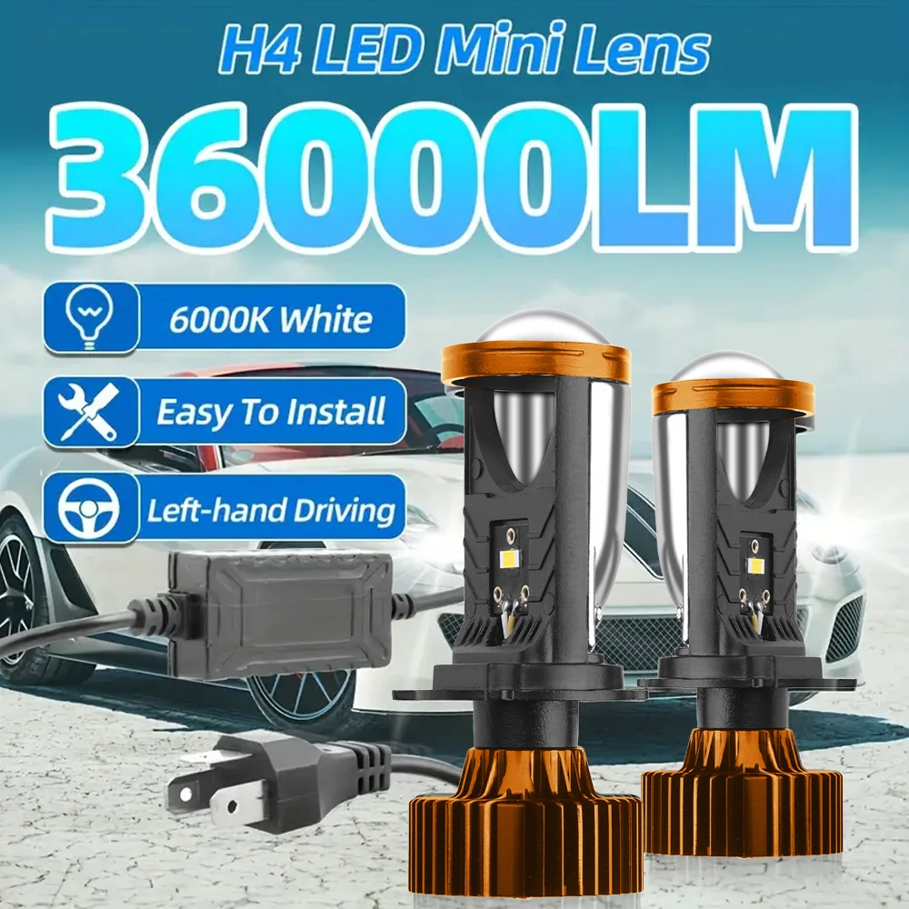 

H4 Bi Mini LED Projector Lens Car Bulb Auto Headlight Turbo Lamps Canbus 36000LM Super Brights Plug and Play High Low Beam 12V