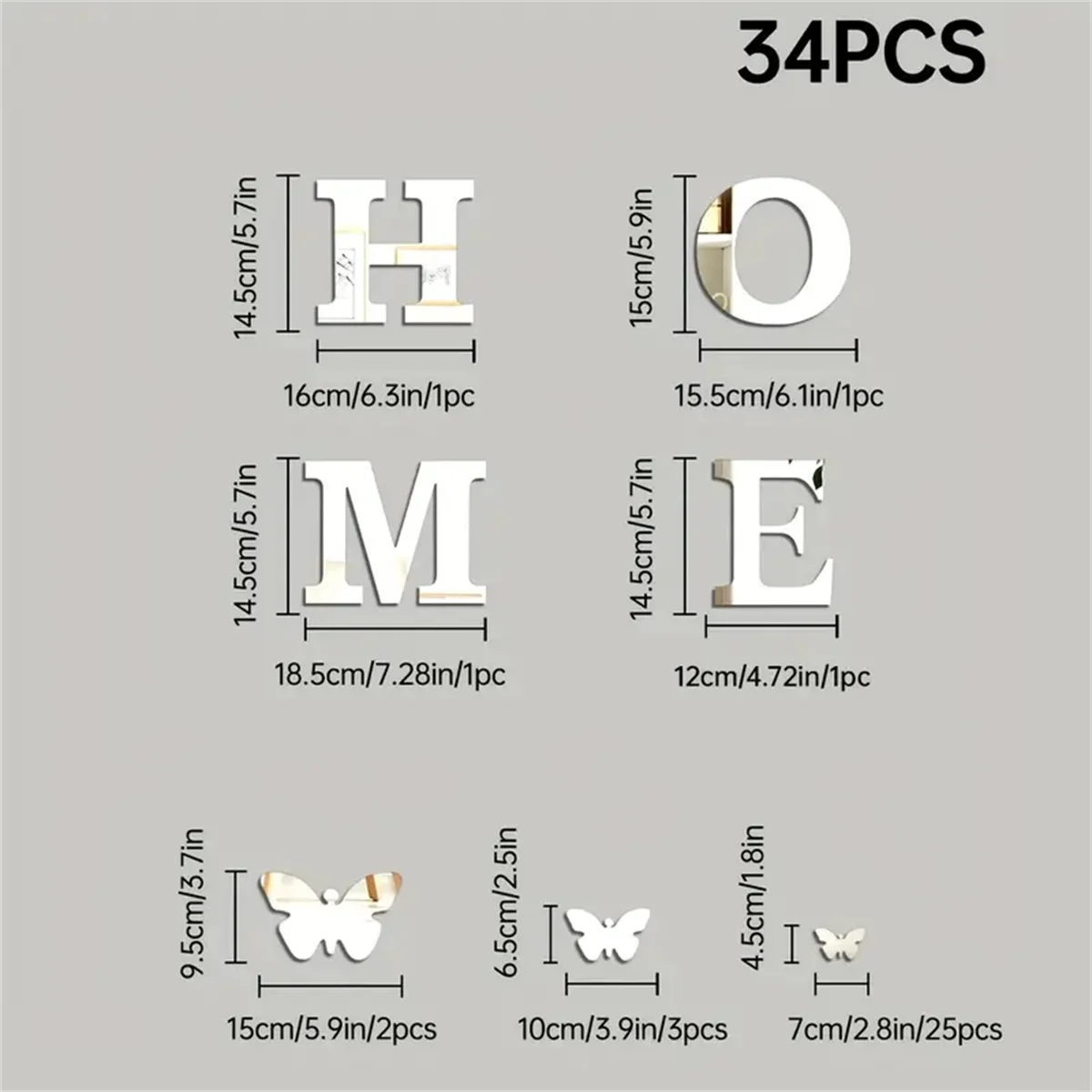 34PCS  Home mirror sticker living room mirror wall paste bedroom bed head creative wall self-adhesive acrylic decoration