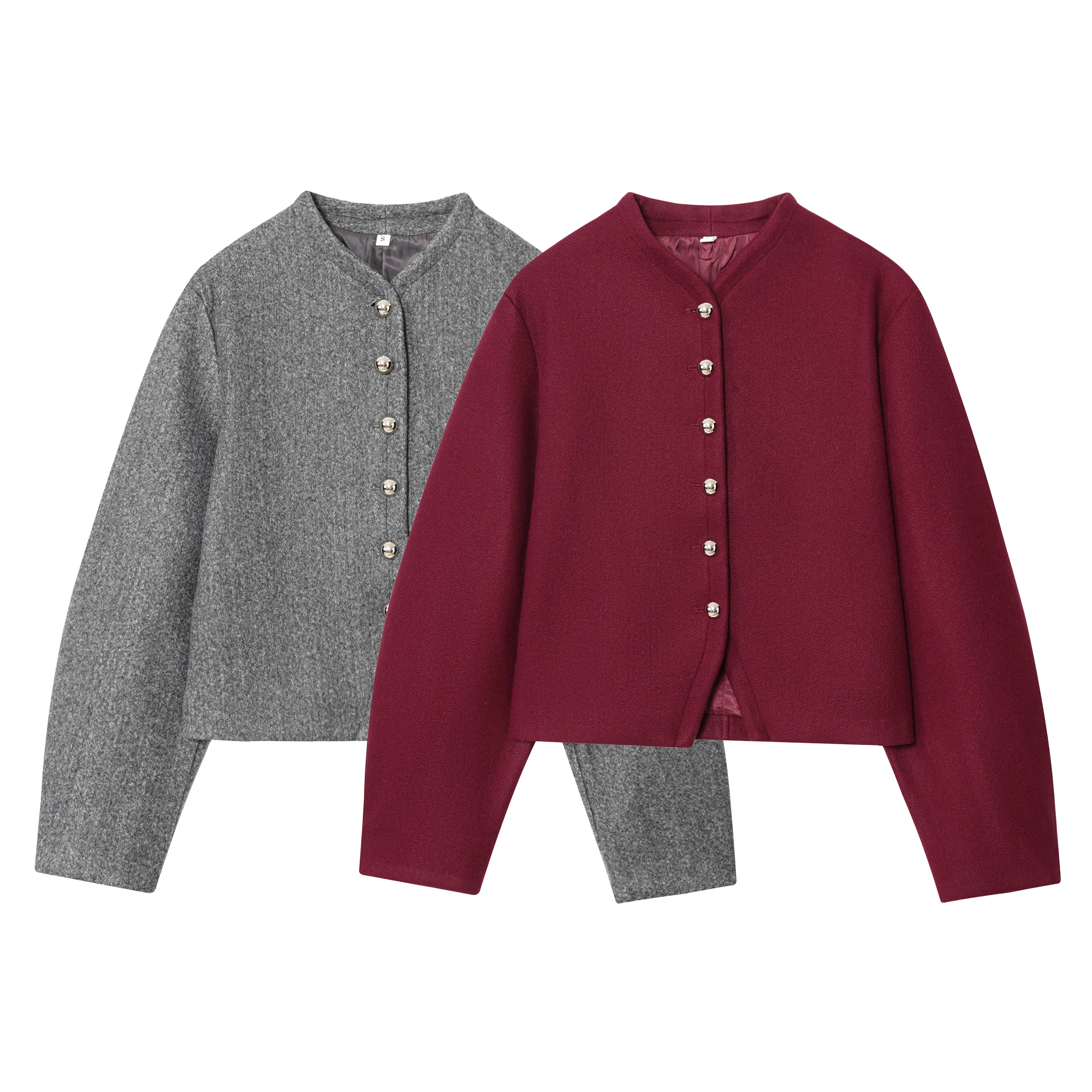 Women Fashion Simple Solid Color Autumn New Product Button Decoration Round Neck Commuter Long Sleeve Coat