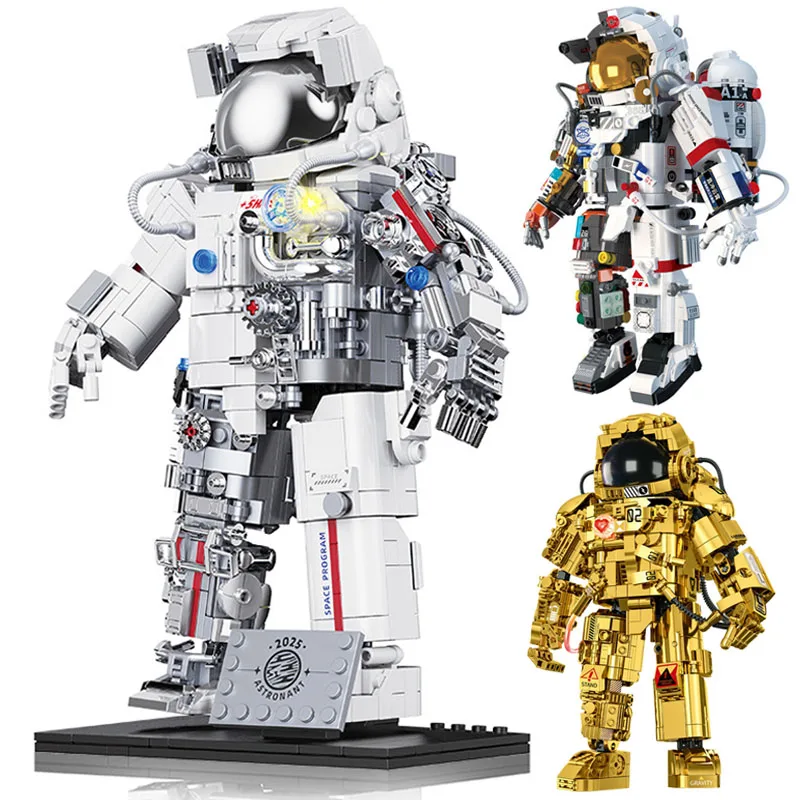 

City Moc Mechanical Astronaut Model Mini Size Building Blocks Diy Assembly Spaceman With Lights Bricks Toys For Children Gifts