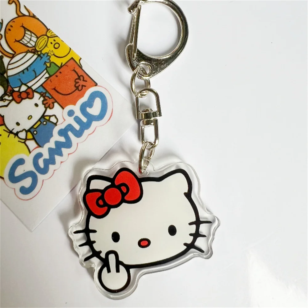 Kawaii Hello Kitty Cute Angry Crying Printed Keychain Cartoon Backpack Double Layer Acrylic Pendant Decorative Accessories Gifts