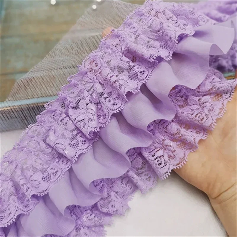 10CM Wide Three Layers Pleated Chiffon Fabric Embroidery Fringe Ribbon Lace Collar Ruffle Trim DIY Apparel Curtains Sewing Decor