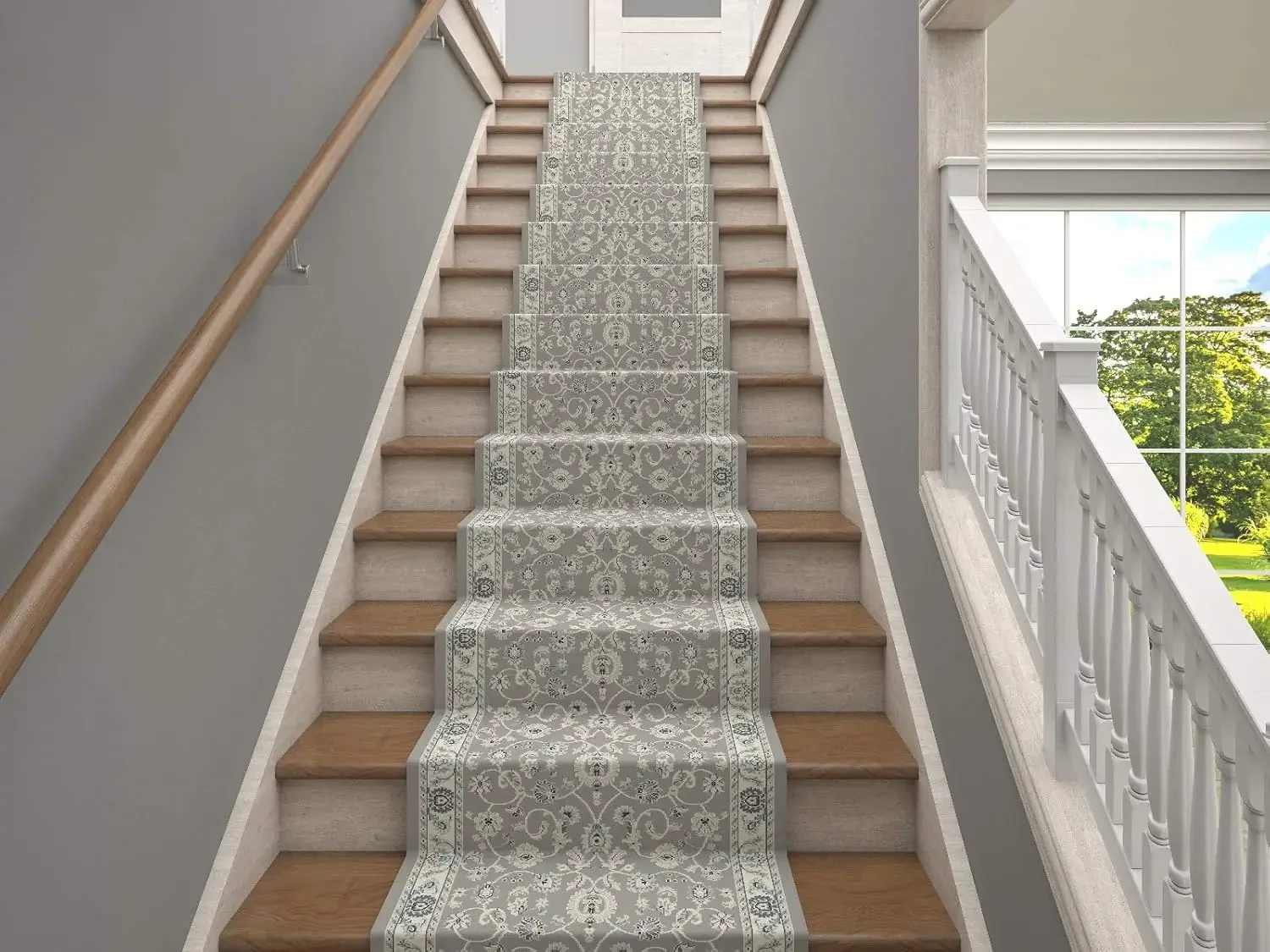 

25' Stair Runner Rugs - Luxury Bergama Collection Stair Carpet Runners (Grey)