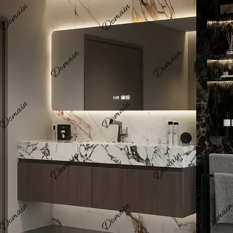 XY Bulgari Sintered Stone Double Basin Bathroom Vanity Set With Integrated Sink And Washbasin Unit - Cabinet For Bathroom