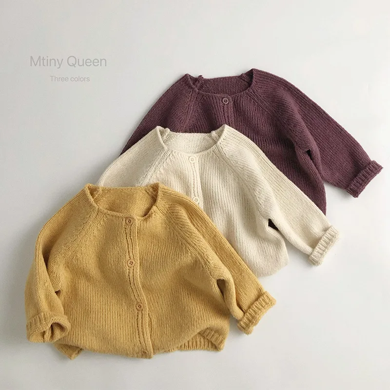 

2025 Spring and Autumn New Korean-style solid-color cardigan for boys and girls, children's sweater coat, knitted cardigan