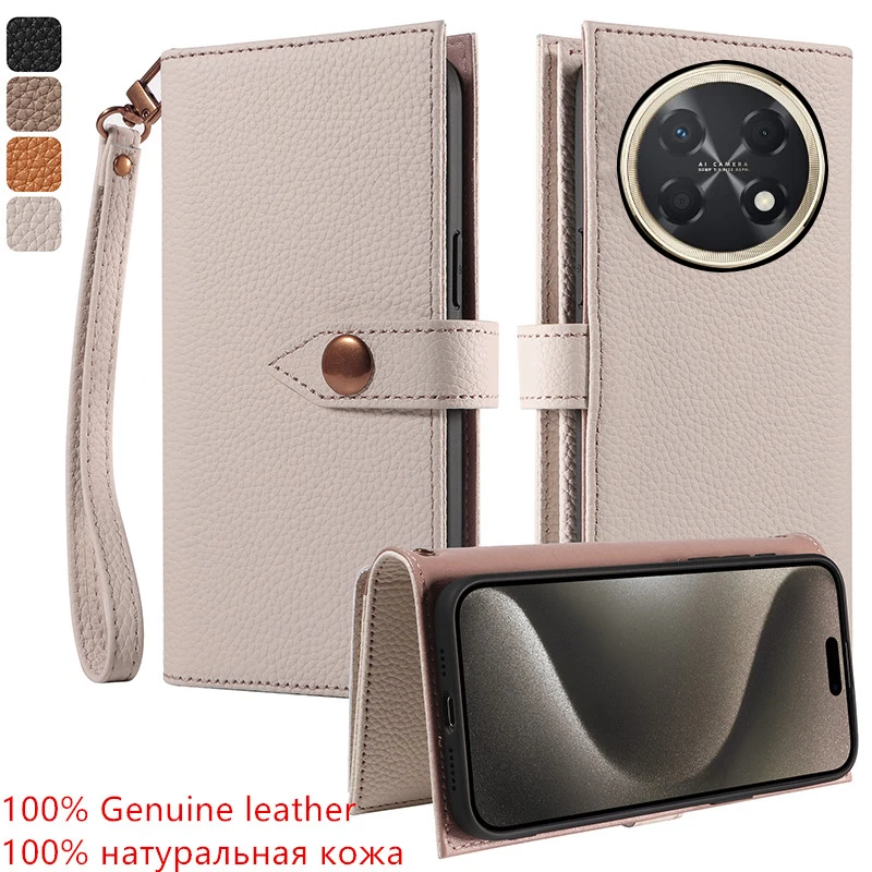 

100% Genuine lychee grain leather card slot wallet Cover For Huawei nova 15 Max Ultra Pro Magnetic button shockproof phone Case