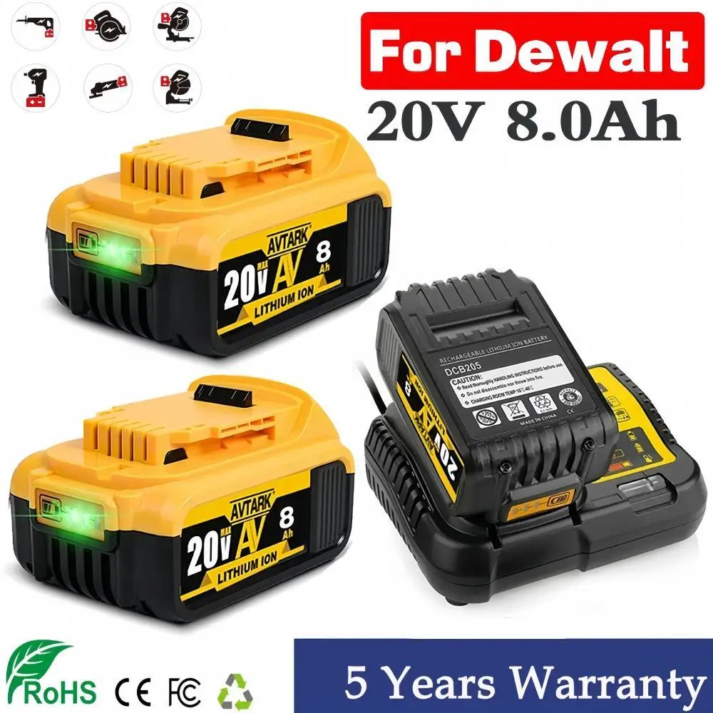 

Upgraded Long-lasting Rechargeable Batteries for DeWalt, DCB205 DCB201 DCB203 Battery Compatible, 20V 6.0Ah Li-ion Replacement