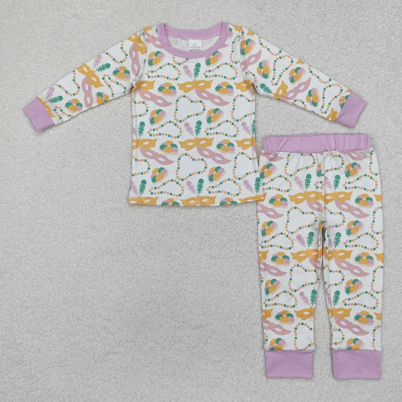 Wholesale Kids Toddler Mardi Gras Children Long Sleeves Sleepwear Outfit Infant Shirt Pants Clothing Purple Pajamas Set