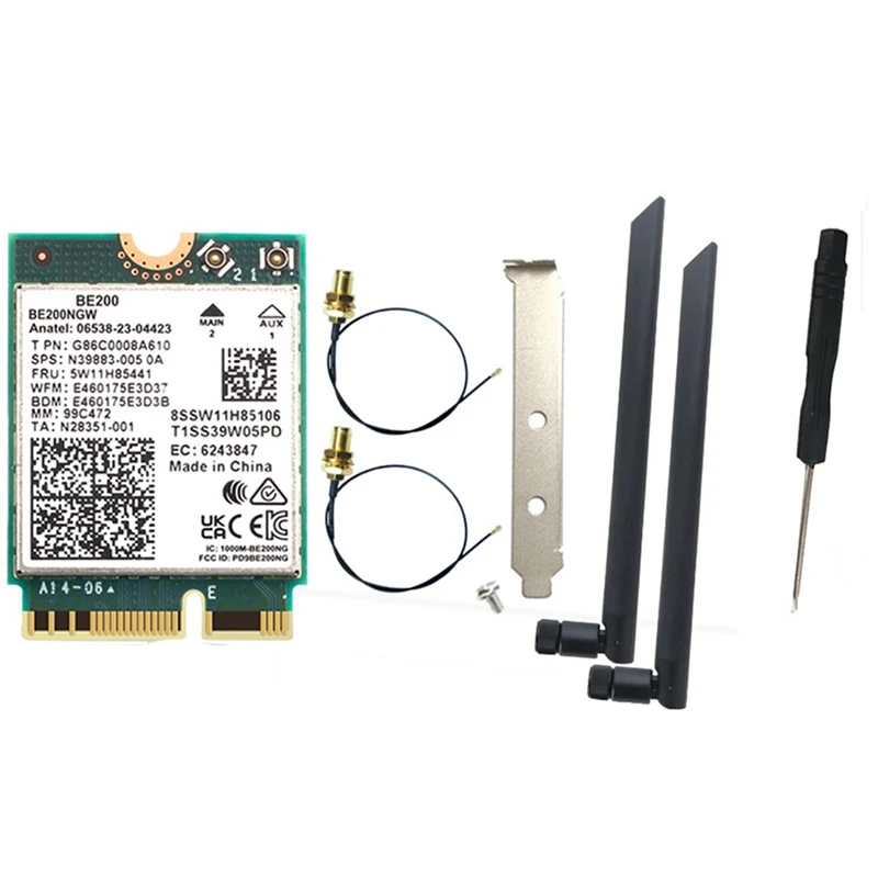 WIFI 7 BE200 BE200NGW Wifi Card+2PCS 8DB Antenna BT 5.4 802.11AX Tri-Band M.2 NGFF Wireless Network Adapter For Win10/11