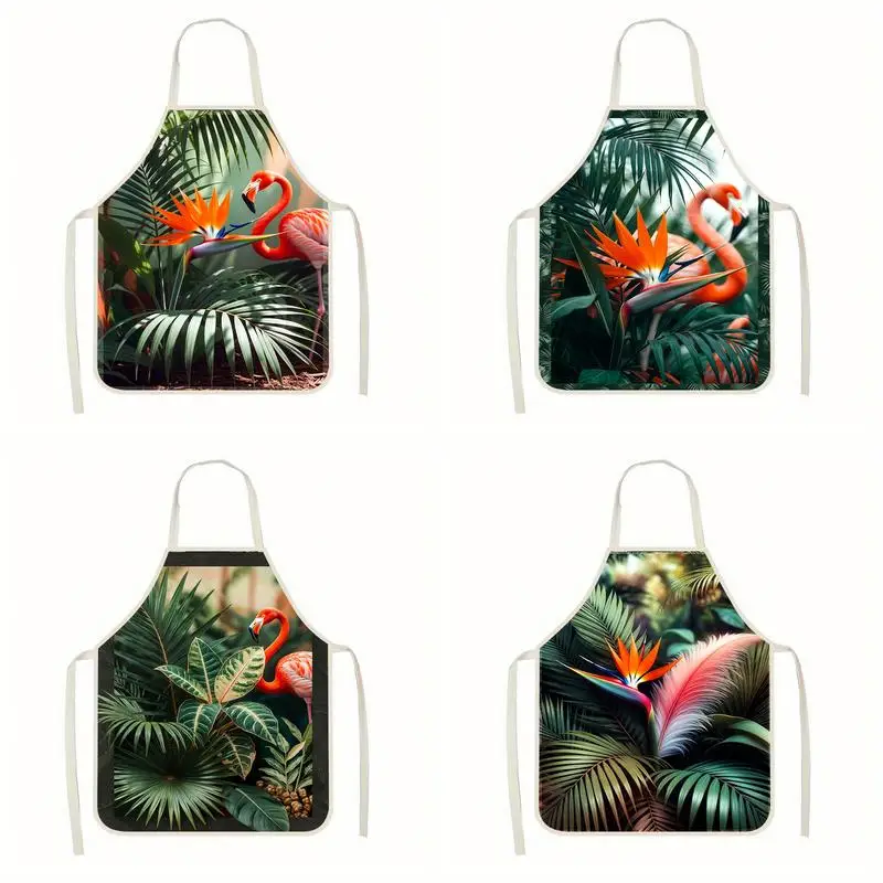 

Tropical Flamingo Pattern Linen apron, suitable for kitchen cooking, parent-child interaction, painting and other scenarios