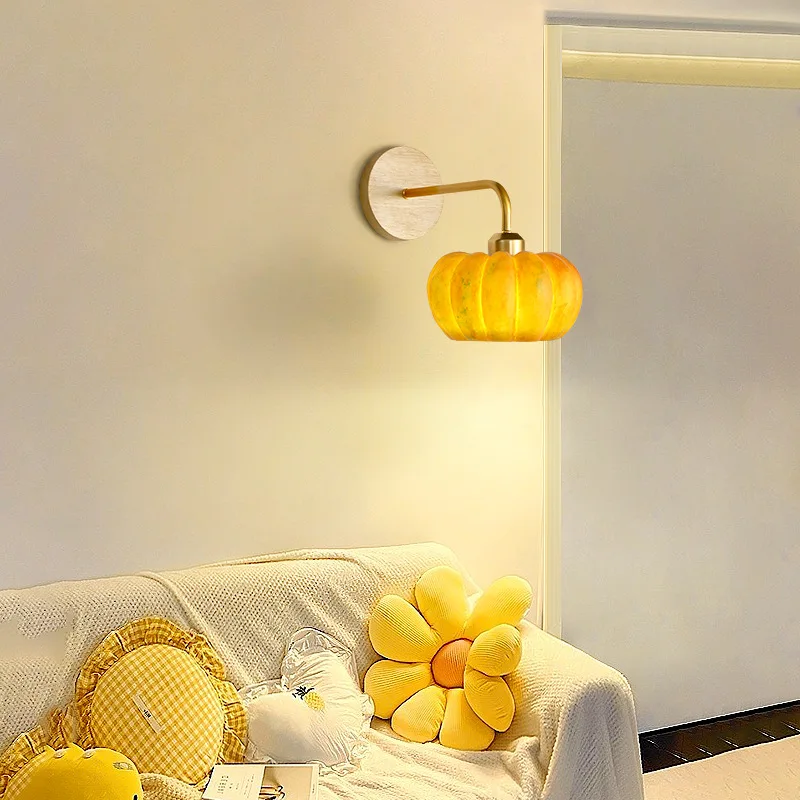 Modern Indoor Pumpkin Wall Lights Suitable for Bedroom Bedside Living Room Home Decor Light Fixture Resin Vintage LED Wall Lamps