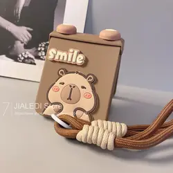 Cute Ears Capybara Bracelet Hinge Protective Phone Case For Samsung Galaxy Z Flip 3 4 5 6 7 Flip6 ZFlip7 7FE Hard Cover
