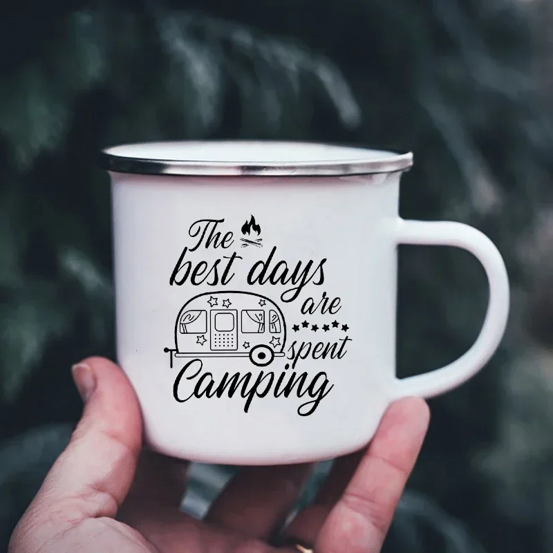 Happy Campers Campfire Enamel Cups Making Memories One Camping At A Time Print Mug Outdoor Campervan Coffee Mug Camper Van Gifts