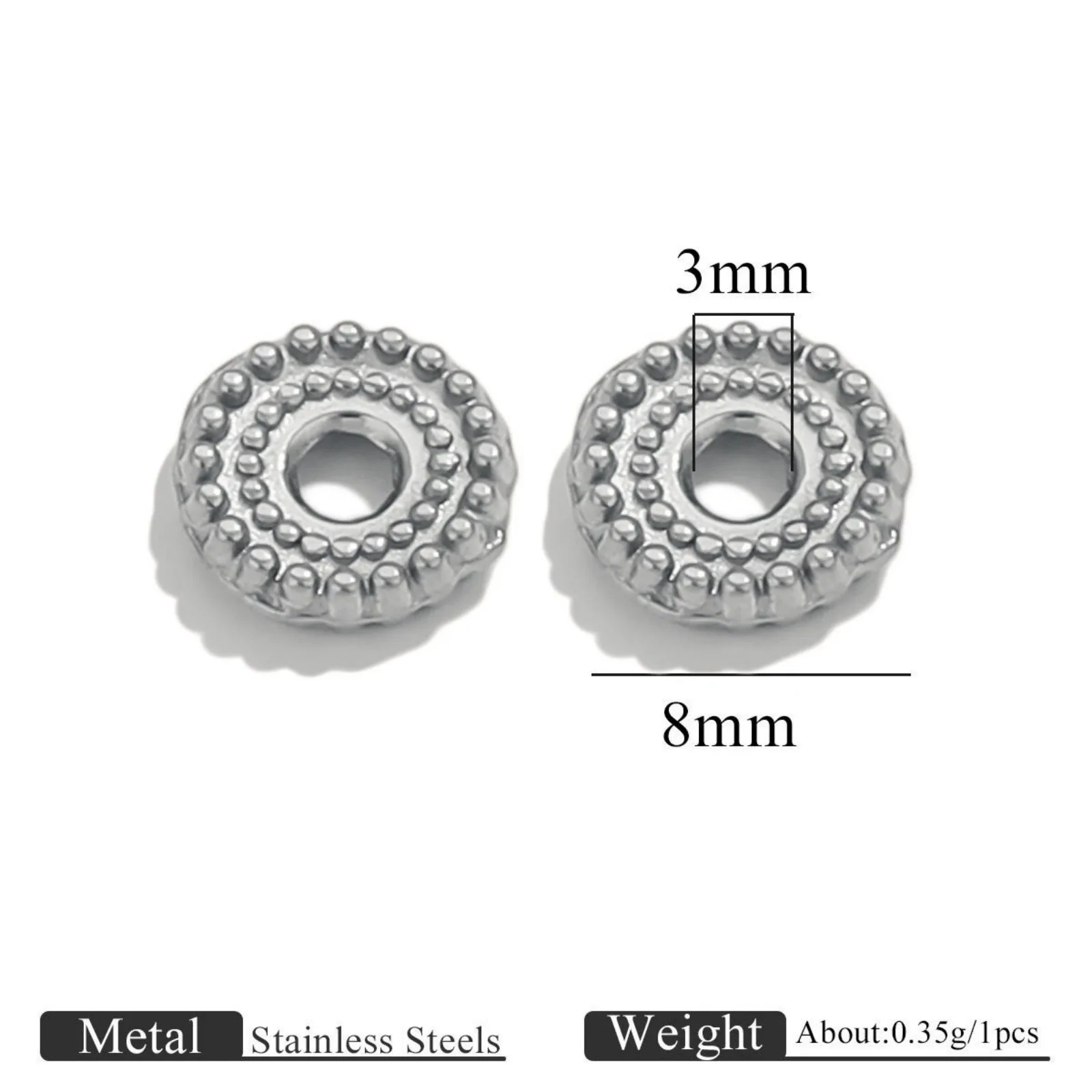10 Stück 304 Edelstahl-Abstandshalter-Perlen, runde, gepunktete Perlen für DIY-Armbänder, Halsketten, Schmuckherstellung, Zubehör, Großhandel – Detail 5