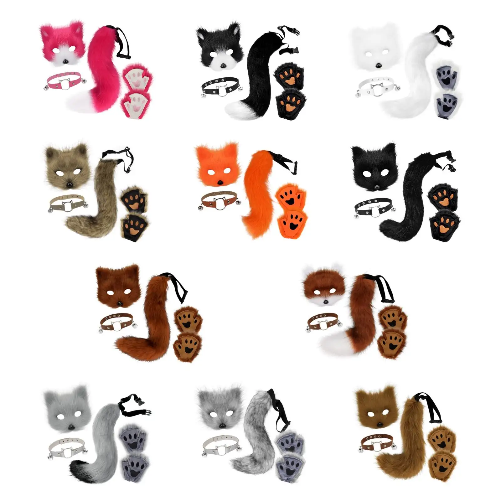 طقم إكسسوارات تنكرية بياقة على شكل حيوان وذيل، حفلات لطيفة للهالوين