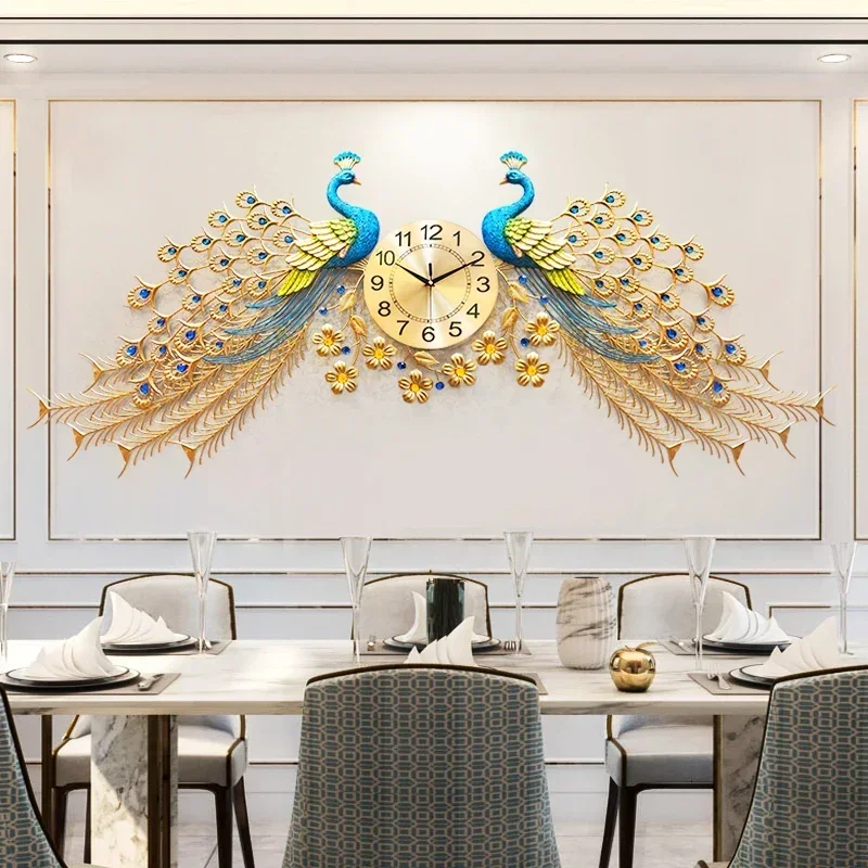 Luxury Peacock Watch Large Format Wall Clock Modern Mural Metal Giant Wall Art Clock Needles Relogio De Parede Room Decortion