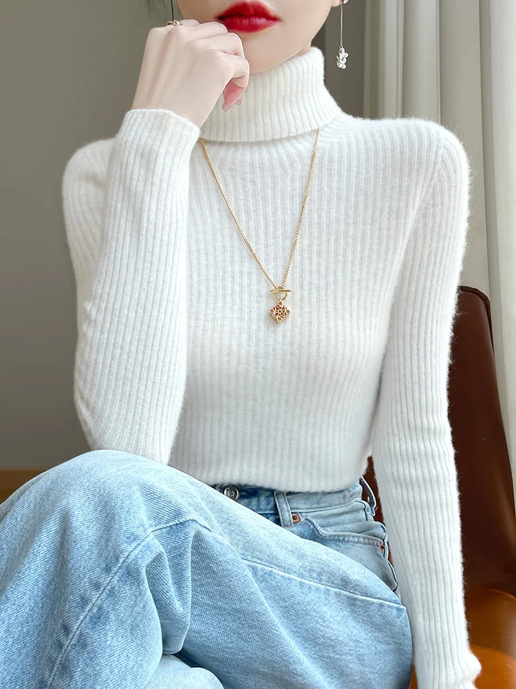 2026 Autumn/Winter Women's Merino Wool Turtleneck Knitted Pullover Solid Color Basic Base Layer Warm Top Fashion Sweater