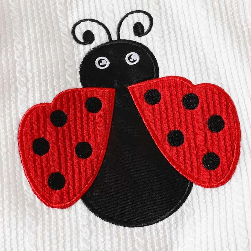 Autumn Infant Baby Girls Set Ladybird Embroidery Patchwork Colour Long Sleeve Top Red Trousers 2Pcs Outfits Toddler Girl Clothes