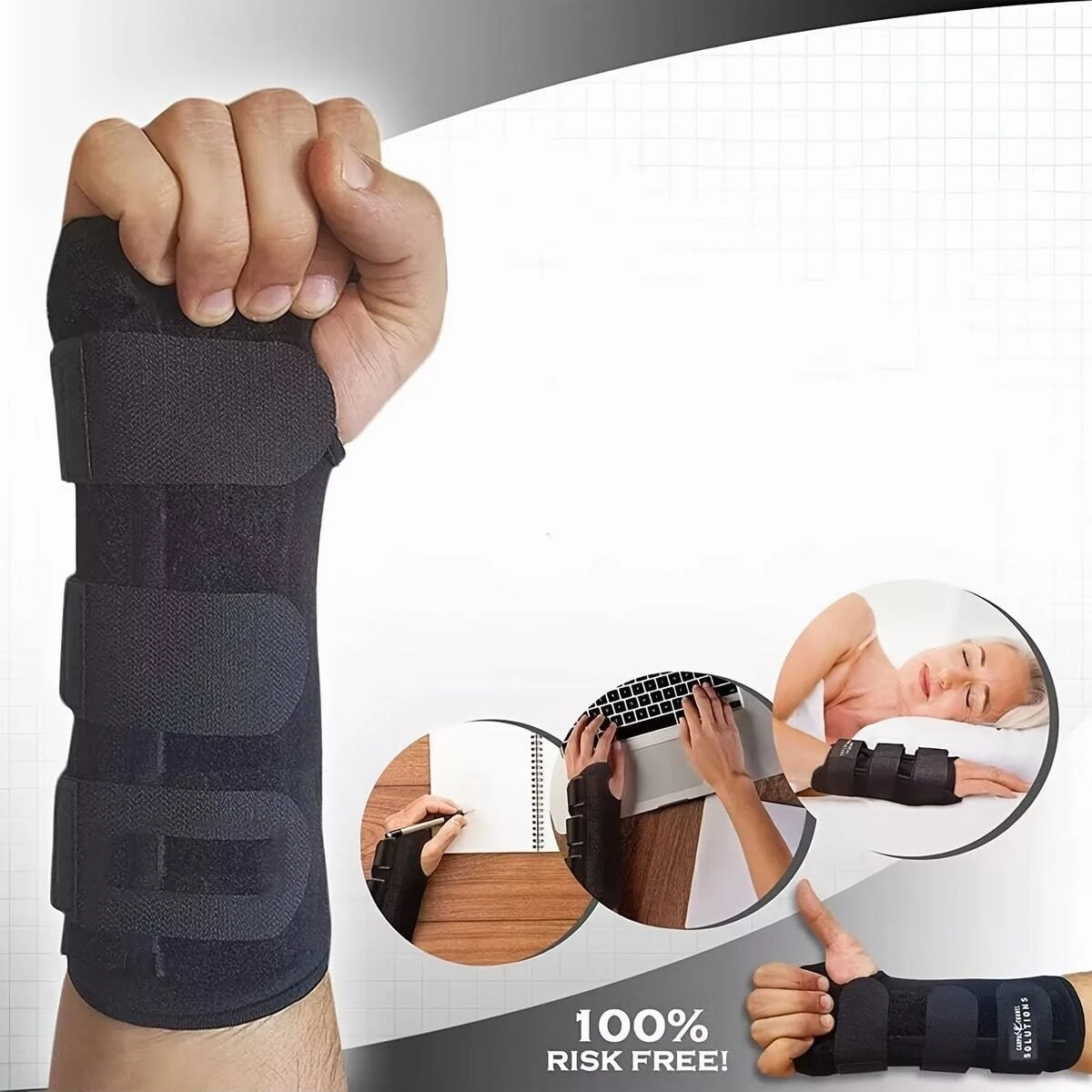 Carpal Tunnel Wrist Brace Support: Removable Metal Splint, Three Adjustable Straps for Tendonitis, Sports Injuries & Pain Relief