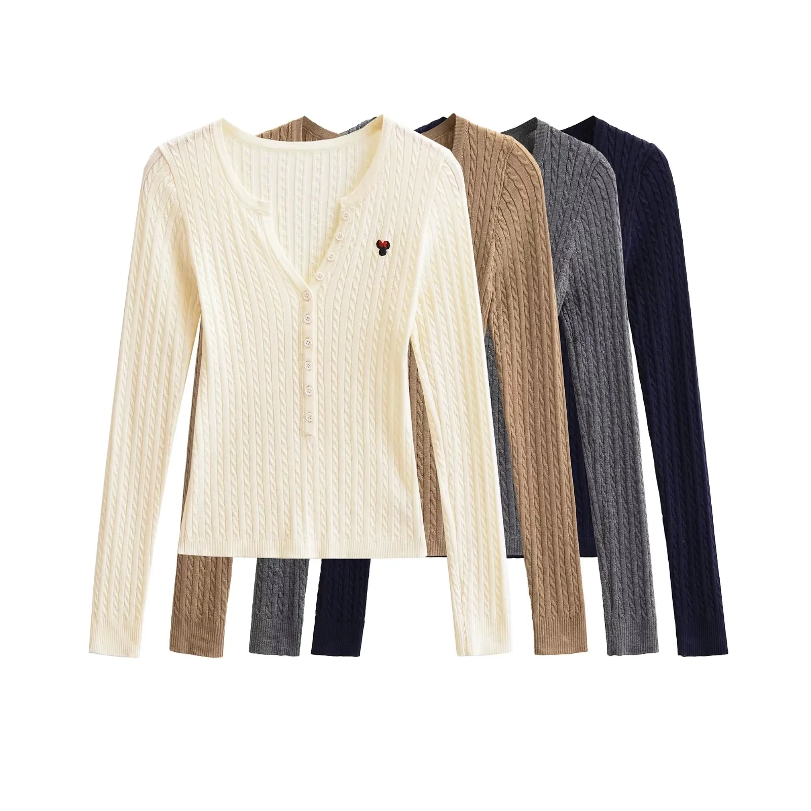 

Sweet Preppy Sle Knitted Long Sve V-Ne Embroidered Slim Fit Top for Women Autumn New Arrival f Open Collar Knitwear