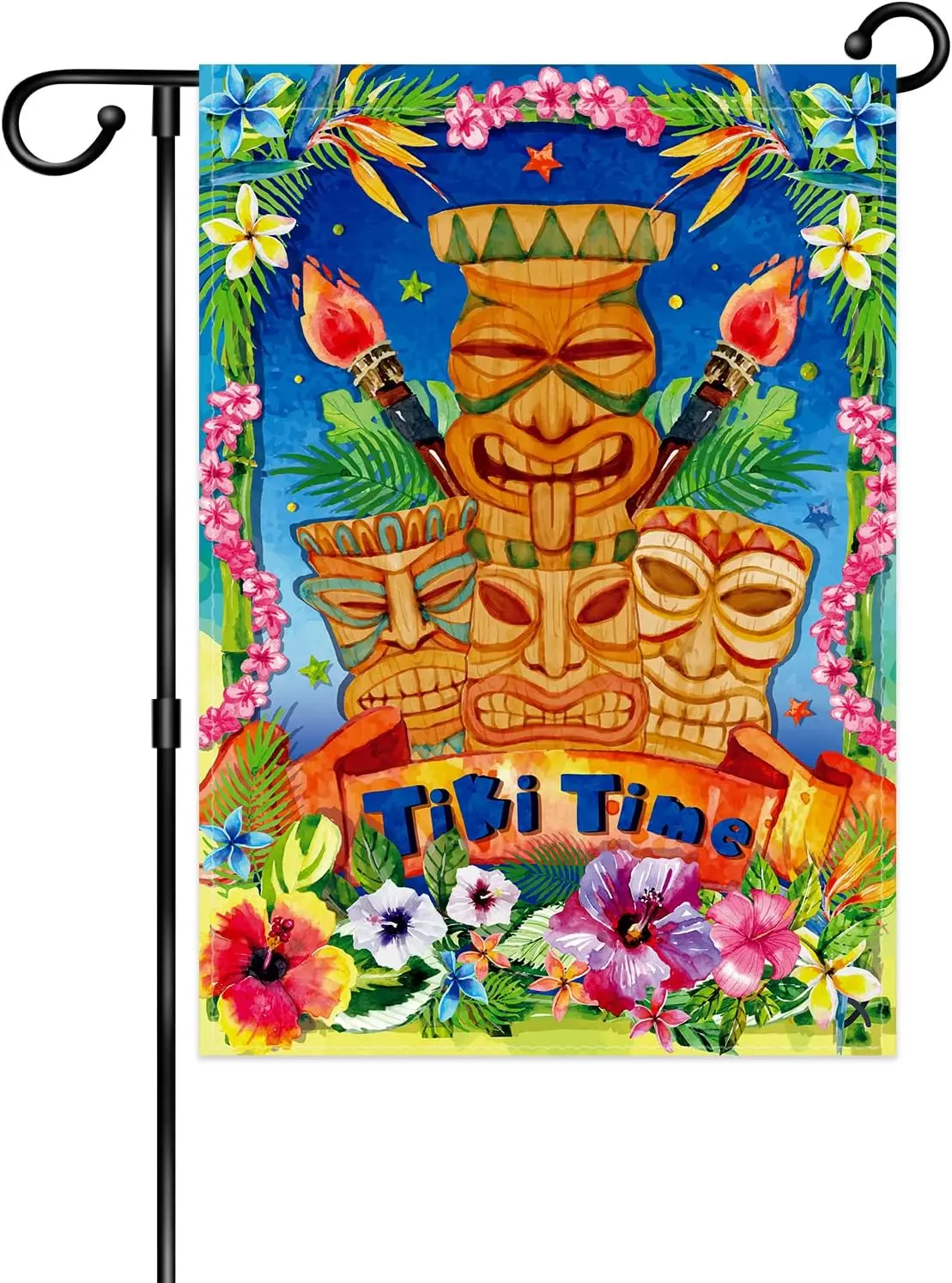 Tiki Time Summe House Flag - Luau Party Yard Sign - Tiki Bar Hawaii Tropical Luau Hibiscus Frangipani Flower Flag - Summer O UUN