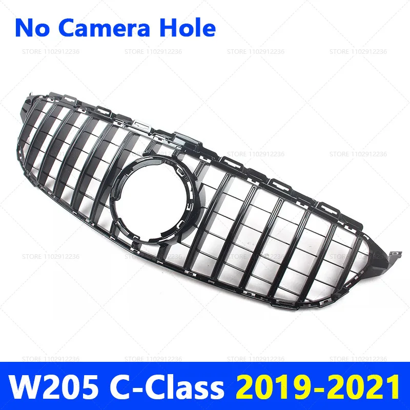 for 2015-2018 2019-2021 W205 C-Class Mercedes Benz C180 C200 C250 C300 C400 GT Front Bumper Grille Hood Grill With Camera Hole